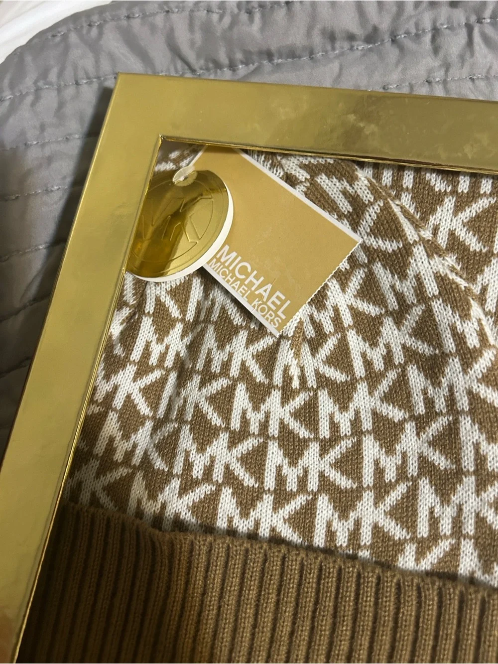 Michael Kors Brown and White MK Monogram Beanie